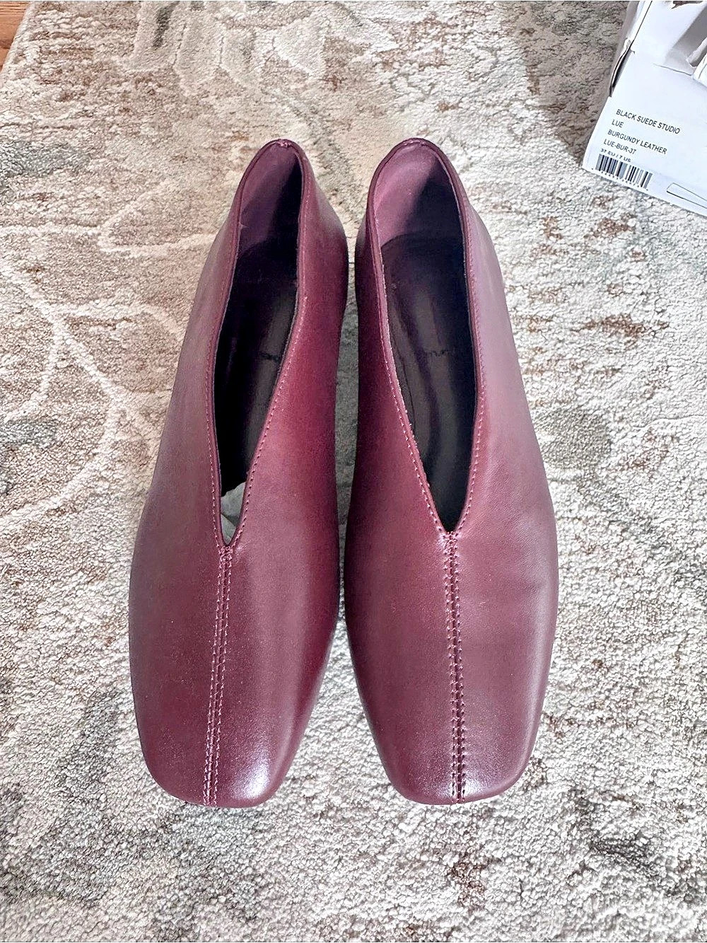 Black Suede Studio Lue Choked Up Ballerina Flat Burgundy Leather EU 37 Like New